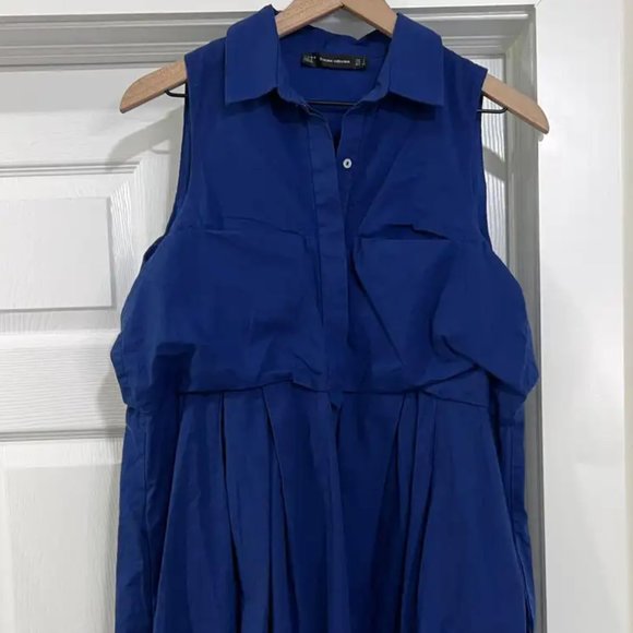 ZARA Trafaluc Blue Collared Sleeveless Babydoll Dress Size Small - Picture 3 of 4